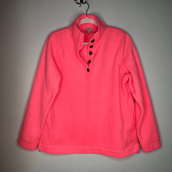 J. Crew Pink Coral Fleece Button Mock Neck Sweater Size M - Picture 2 of 7
